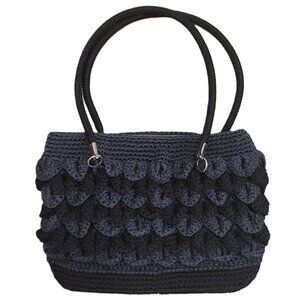 Macrame Dragon Scale Handbag Slate Gray and Black